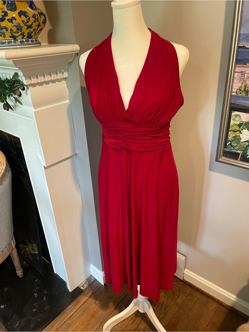Worlds of Fun Evan Picone Red Halter Marilyn Midi Dress